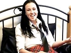 Raven haired British schoolgirl